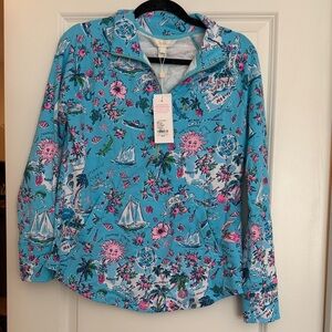 Tropical Blue Floral Pullover UPF 50